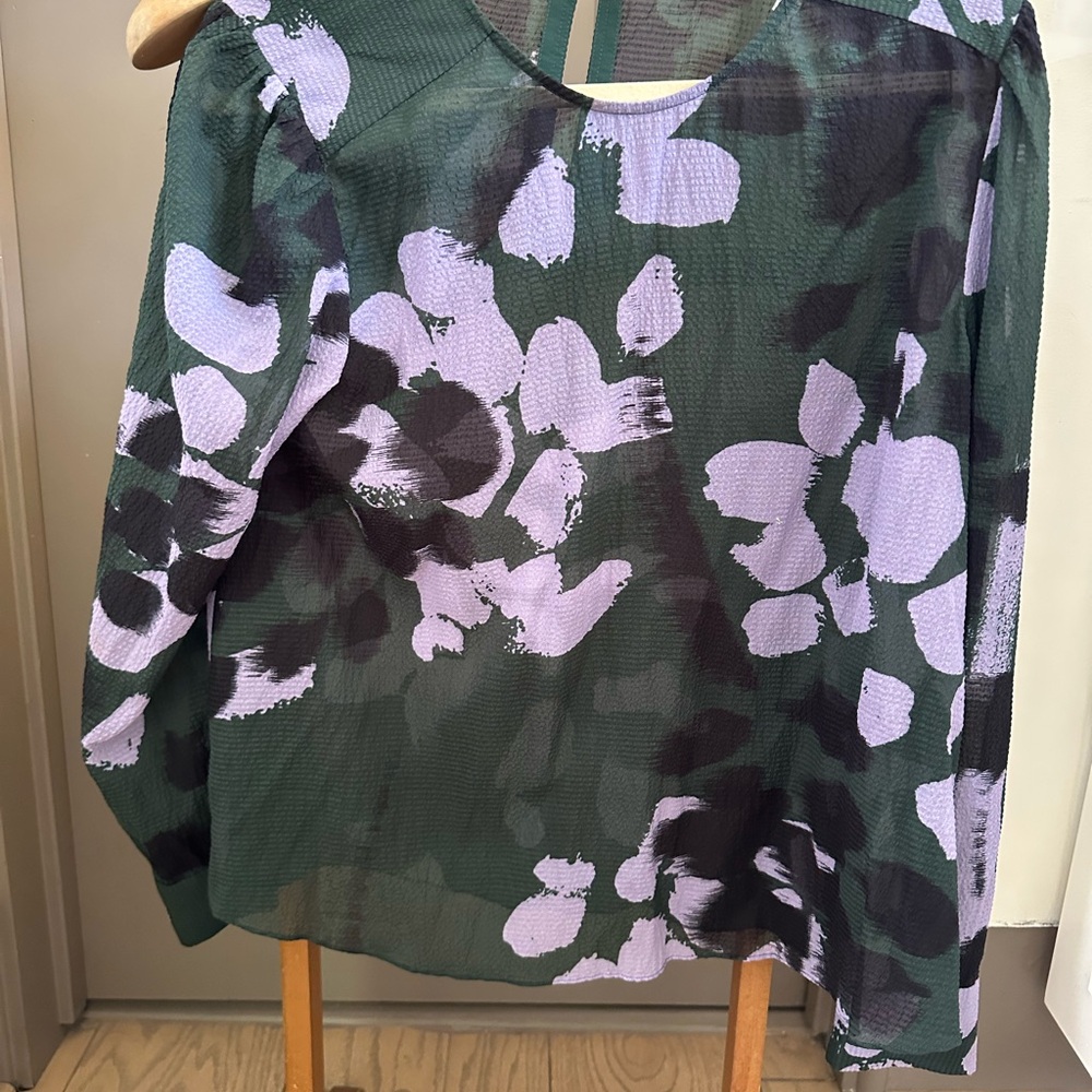 Tanya Taylor Green and Purple Floral Blouse